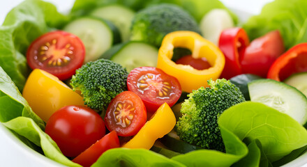 Fresh Vegetable Salad with Tomato, Broccoli, Cucumber and Peppers