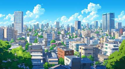 A Sunny Day View of a Vibrant Cityscape