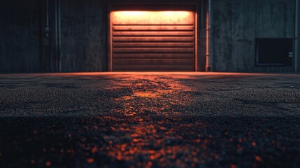 Fototapeta premium Glowing Garage Door at Night