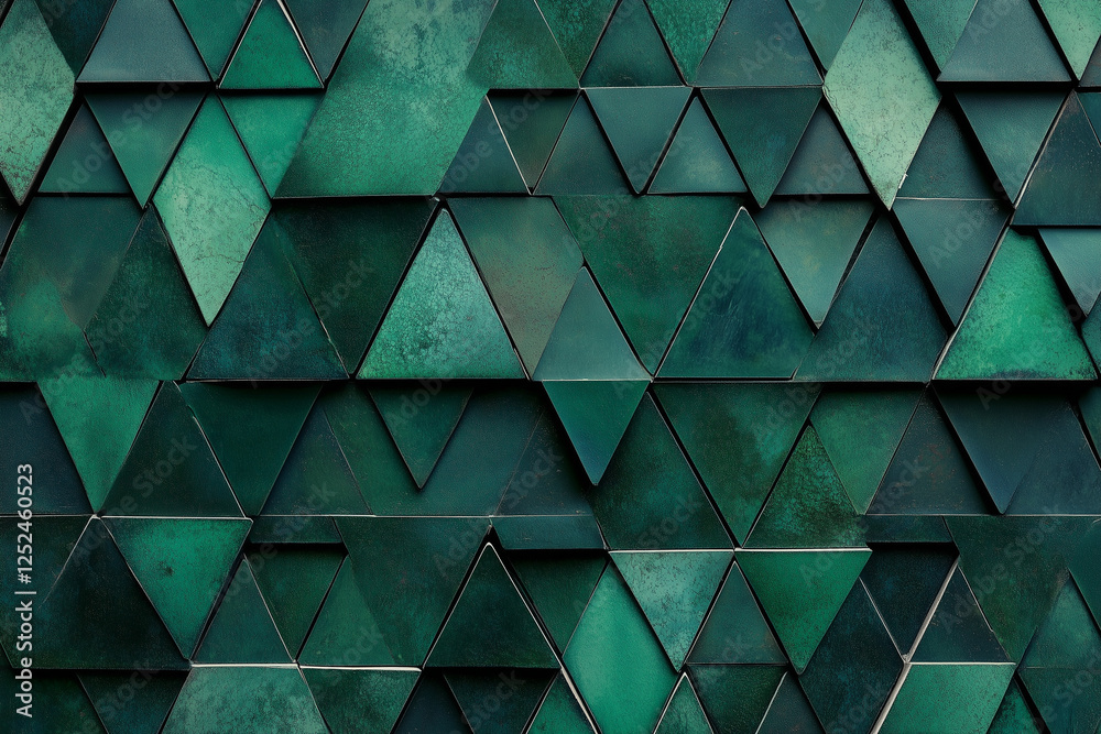 Poster abstract dark green triangular mosaic tile texture with geometric fluted triangle pattern for modern