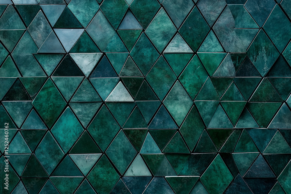 Poster abstract dark green triangular mosaic tile texture with geometric fluted triangle pattern for modern