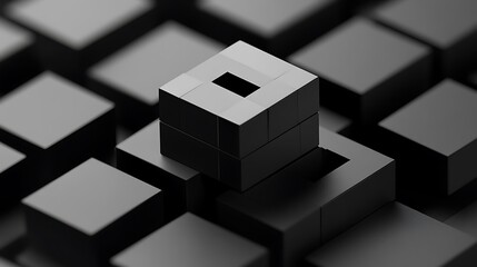 Obraz premium A Black Cube Stands Out Among Other Cubes
