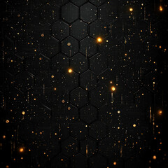 Dark hexagonal background with gold particles for digital or print designs