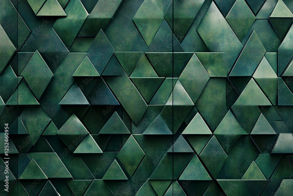 Poster abstract dark green triangular mosaic tile texture with geometric fluted triangle pattern for modern