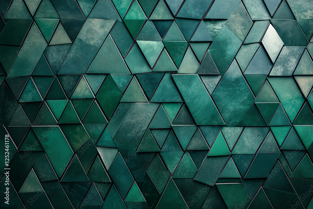 Poster abstract dark green triangular mosaic tile texture with geometric fluted triangle pattern for modern