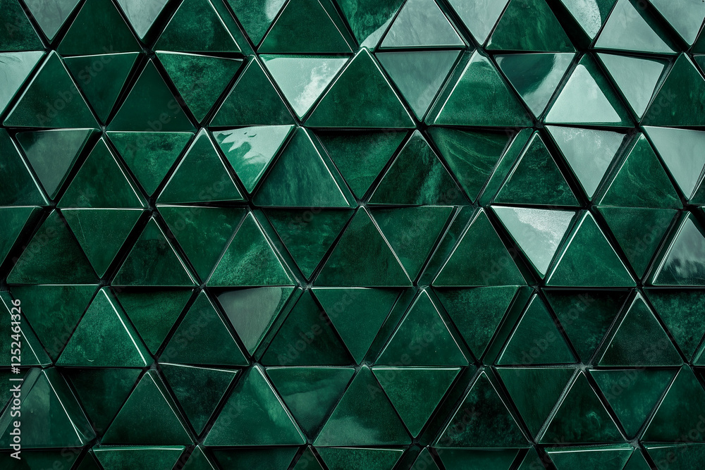 Poster abstract dark green triangular mosaic tile texture with geometric fluted triangle pattern for modern