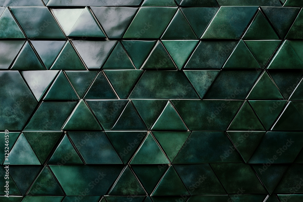 Poster abstract dark green triangular mosaic tile texture with geometric fluted triangle pattern for modern