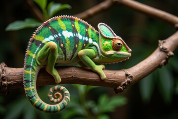 Obraz premium Various kinds of animals.A lizard on a branch.