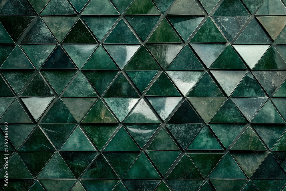 Poster abstract dark green triangular mosaic tile texture with geometric fluted triangle pattern for modern
