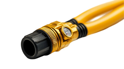 Close-up of a High-Pressure Hose with Gold Connector and Black Nozzle
