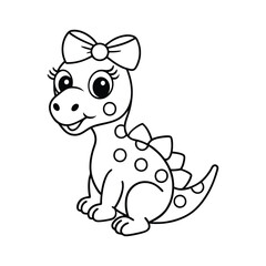 Cute Pink Baby Dinosaur with Bow - Adorable Cartoon Vector Illustration
