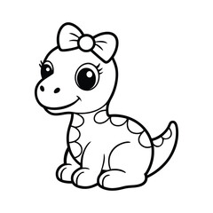 Cute Pink Baby Dinosaur with Bow - Adorable Cartoon Vector Illustration