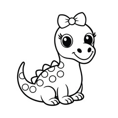 Cute Pink Baby Dinosaur with Bow - Adorable Cartoon Vector Illustration