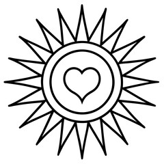 Sun with Heart Core in Minimalist Line Art