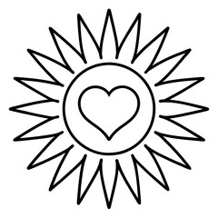 Sun with Heart Core in Minimalist Line Art