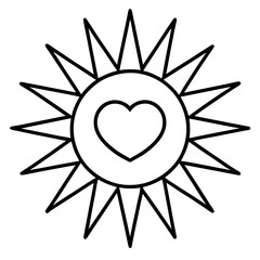 Sun with Heart Core in Minimalist Line Art