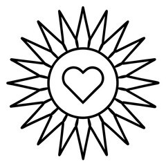 Sun with Heart Core in Minimalist Line Art