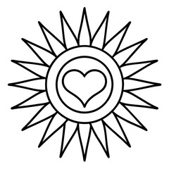 Sun with Heart Core in Minimalist Line Art