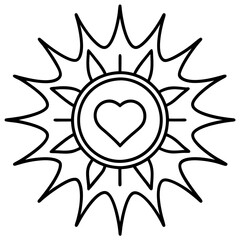 Sun with Heart Core in Minimalist Line Art