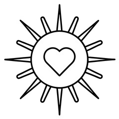 Sun with Heart Core in Minimalist Line Art