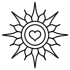 Sun with Heart Core in Minimalist Line Art