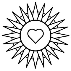 Sun with Heart Core in Minimalist Line Art