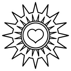 Sun with Heart Core in Minimalist Line Art
