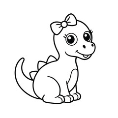 Cute Pink Baby Dinosaur with Bow - Adorable Cartoon Vector Illustration