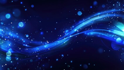 Obraz premium Blue wave abstract background, glowing particles, dark night, digital art, website banner