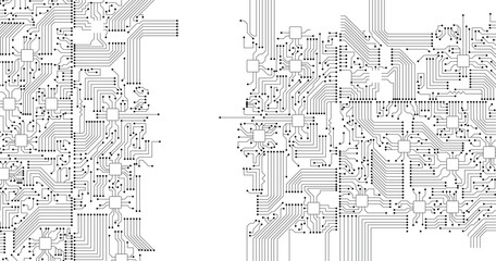 Obraz premium Creative white circuit wallpaper with copy space. Technology and computing concept. 