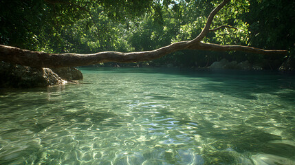 Obraz premium tranquil forest scene with clear water and tree branch