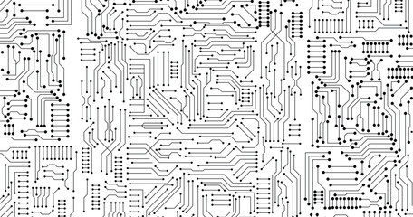 Electronics board. Circuit board electronic hi tech pattern.  abstract computer chip. Black monochrome background. 