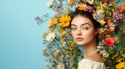 A Serene Portrait of Youthful Beauty Amidst a Vibrant Floral Paradise