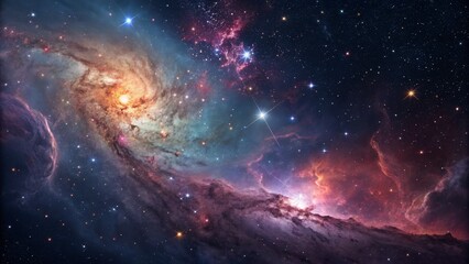 Fototapeta premium Cosmic Nebula Swirling Hues and Stellar Dust, Digital Painting, Space Art, Astronomy Space, Galaxy