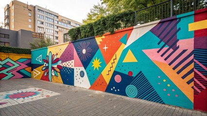 Geometric Urban Mural Colorful Abstract Composition, Street Art, Wall Painting Street art, Geometric art
