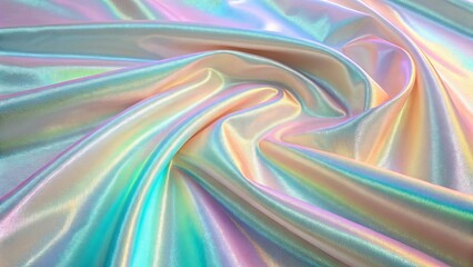 Fototapeta premium Iridescent Fabric Drape Pastel Rainbow Shimmer, Abstract Texture, Close-Up, Soft Focus, Silk Satin, Flowing, Elegant
