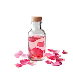Glass Bottle of Homemade Rosewater with Petals