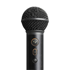 Professional Microphone on Black Backdrop for Studio Recording and Podcasting