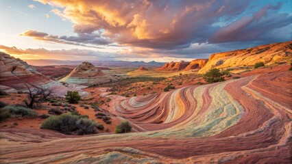 Sunset over Arizona's Painted Waves Dramatic Landscape Photography, Arizona Landscape, Desert Photography Keywords Painted Desert, Wave Rock
