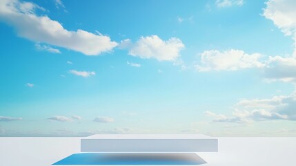 Fototapeta premium Smooth White Polymer Stand Against Bright Blue Sky with Clouds