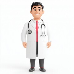 Fototapeta premium Friendly Cartoon Doctor 3D Render Medical Professional Healthcare White Coat Stethoscope