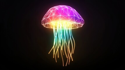 Neon Jellyfish with Colorful Light Trails in Abstract Digital Art Style on Black Background