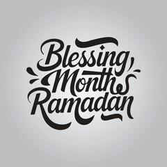 Blessing Month Ramadan Lettering Calligraphy Typography Quote t-shirt Vector Design Template