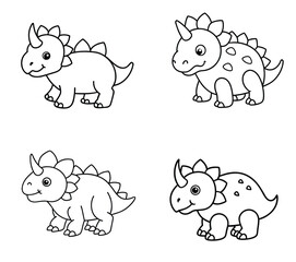 Cute Triceratops Line Art Vector – Adorable Dinosaur Outline Illustration