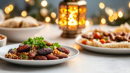Delicious Dates with Rice and Parsley Festive Iftar Dinner Table Setting