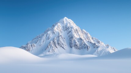 Snow-capped mountain peak, clear sky, winter landscape, travel poster (1)