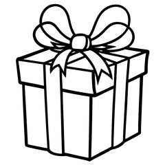Wrapped gift with a bow line art vector