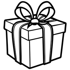 Wrapped gift with a bow line art vector