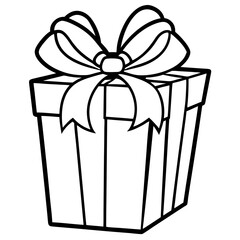 Wrapped gift with a bow line art vector