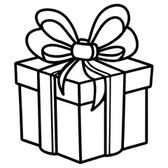 Wrapped gift with a bow line art vector